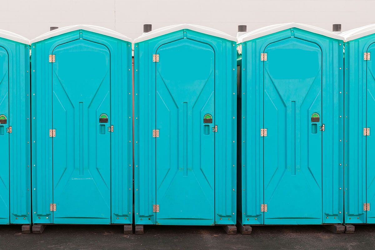 Industrial portable restroom units at a plant in Rock Hill, South Carolina