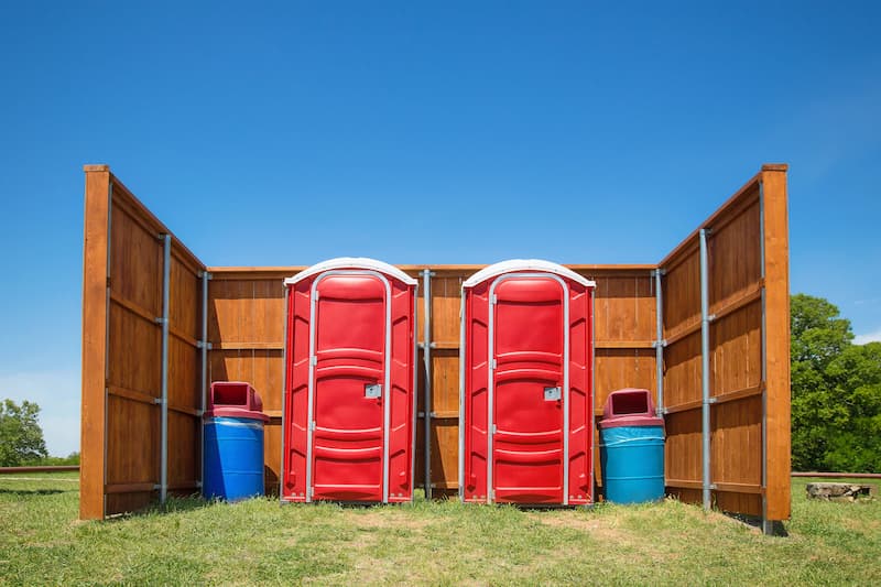 Short-term porta potty units staged for delivery in Rock Hill, South Carolina